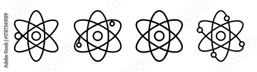 Atomic structure science symbol icon set. physics education concept.
