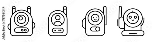 Baby monitor line icon set. audio and video nanny cam symbols.