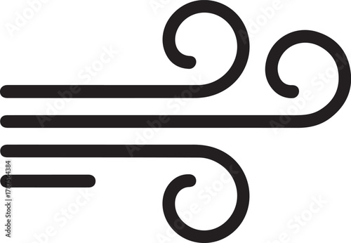 Simple black icon representing wind or air flow