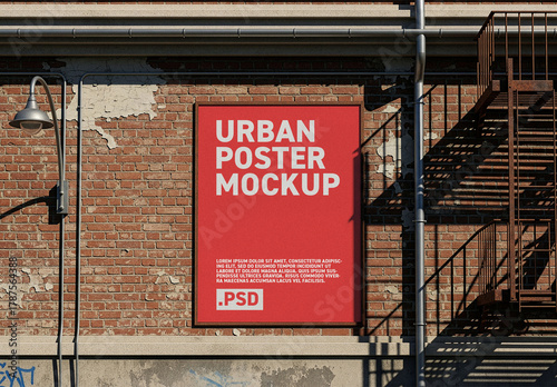 Urban poster mockup on brick wall