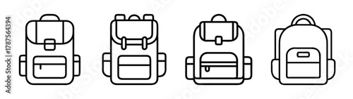 Outline backpack icons set, school travel hike baggage minimal