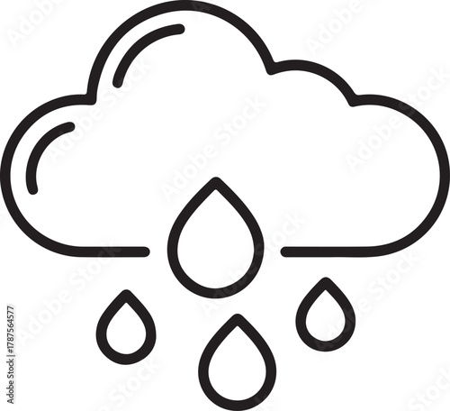 Simple line art cloud raining water drops icon