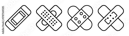 First aid bandage icon set. healthcare wound protection symbol.