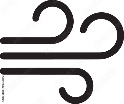 Simple black icon representing wind or airflow