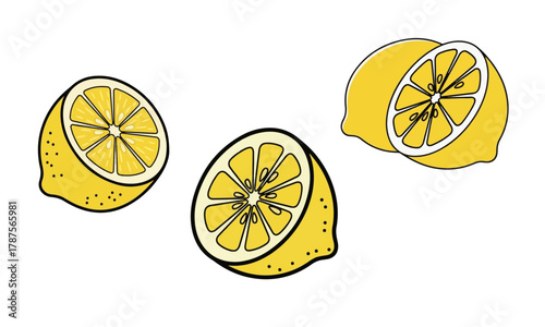 Set of Half-Cut Cartoon Yellow Lemons