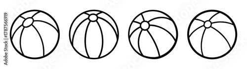 Line art illustration of four beach balls in a row, simple design