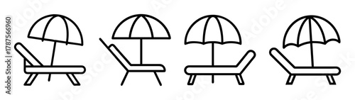Beach chair and umbrella icons set, summer vacation, travel symbols.