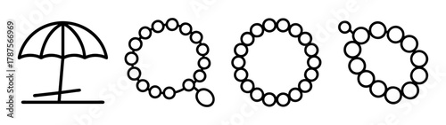 Beach umbrella and circular beaded jewelry outlines on white