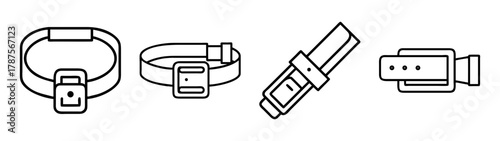 Belt and buckle line icons set. outline vector illustration.