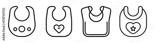 Simple baby bibs outline icon set, minimalist vector graphic.