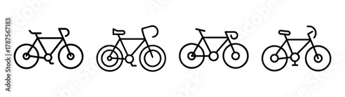 Minimalist line art bicycle icon set for web and app designs