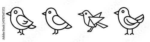 Minimalist line art birds icon set. simple avian vector graphics