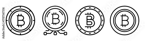 Bitcoin crypto digital currency online payment line art vector
