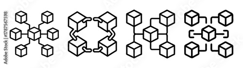 Decentralized network blockchain technology connection system icon
