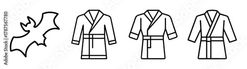 Collection of bat and various bathrobe outline vector icons set