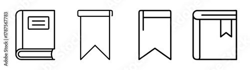 Book and bookmark outline icons for study and knowledge designs