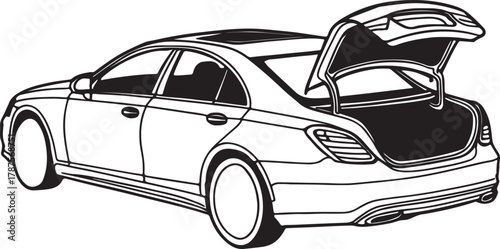  White luxury sedan with open trunk and sunroof white car automotive silhouette vector illustration