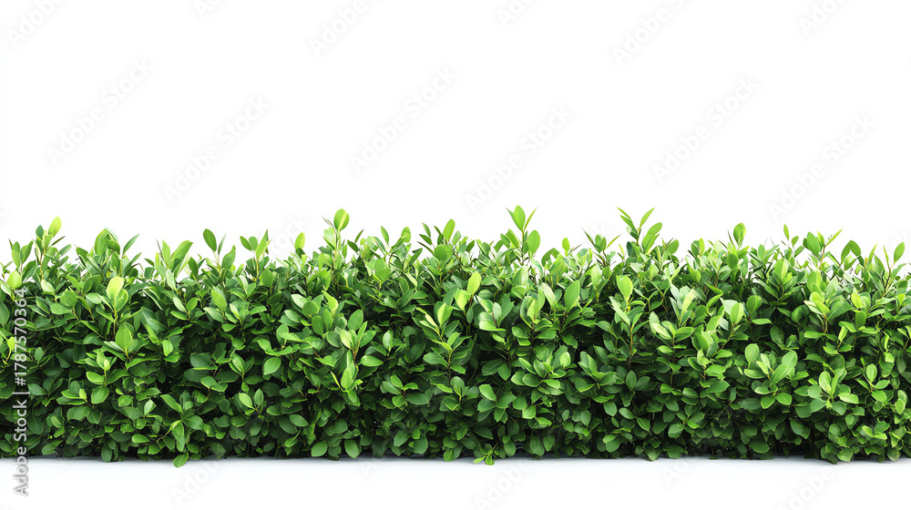Fototapeta premium Boxshaped green bush fence isolated on white background, minimalist garden symmetry concept