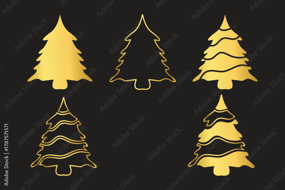 Obraz premium gold Christmas tree illustration set