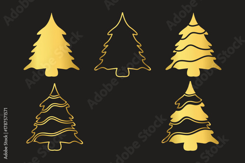 gold Christmas tree illustration set