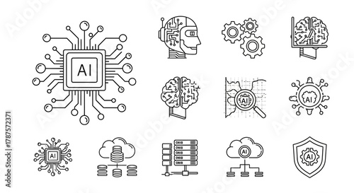 Dynamic AI icons showcase innovation, intelligence, and future technology concepts for digital projects and business growth