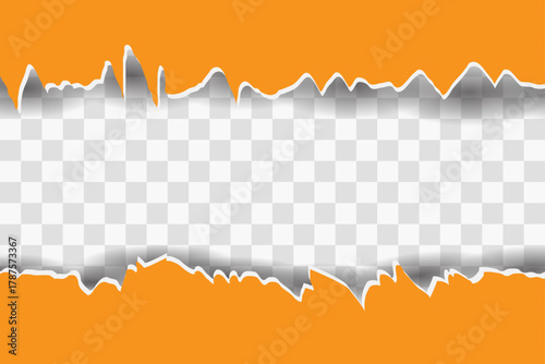 Realistic torn paper effect with transparent center and orange background, perfect for banner templates, sale promotions, social media posts, and creative design projects