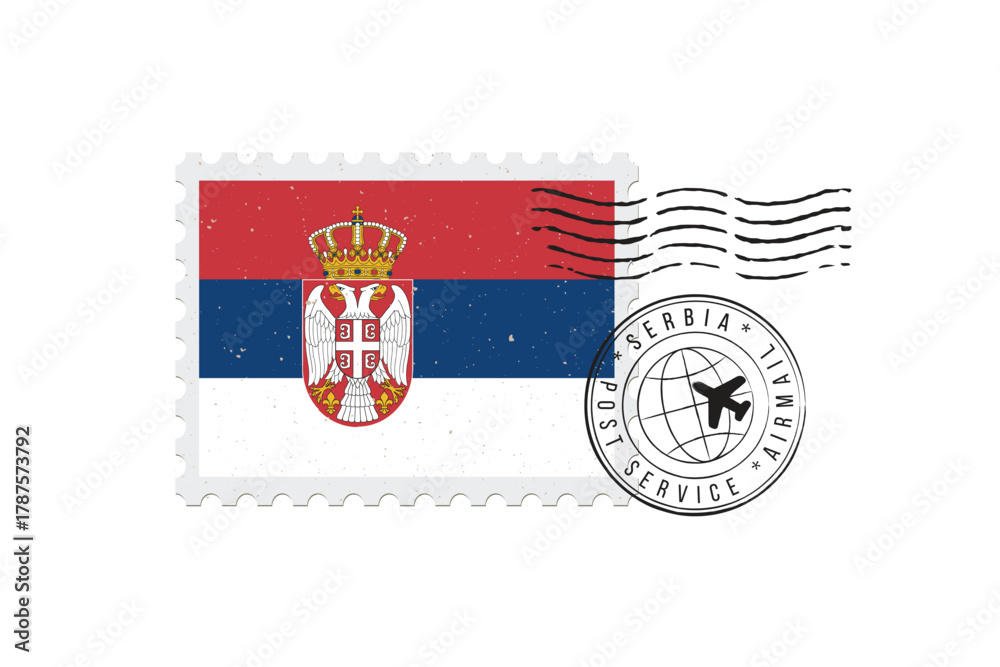 Fototapeta premium Postage stamp Serbia. Rubber postal stamp Serbia. Vintage vector illustration in grunge style.