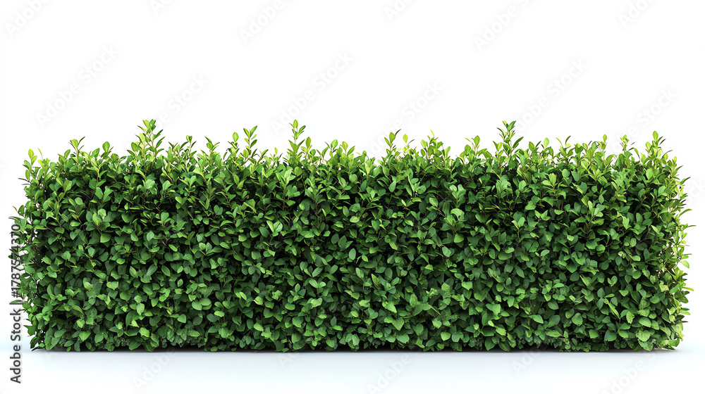 Obraz premium Smoothtrimmed hedge wall isolated on white background, modern clean design and symmetry concept