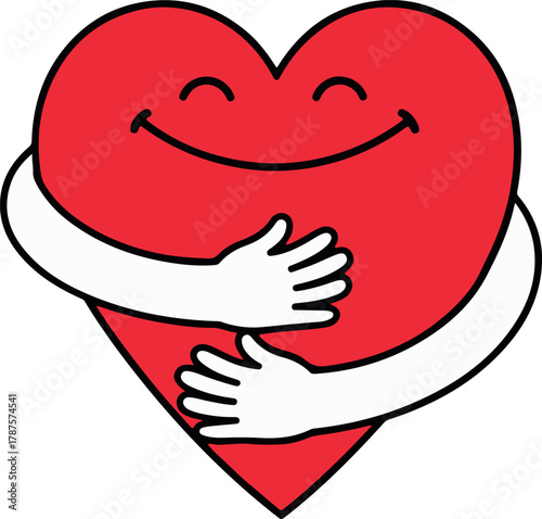 Heart with Hugging Arms and Happy Face | Red Heart Cartoon Character for Love, Valentine's Day, Care, and Support Graphics