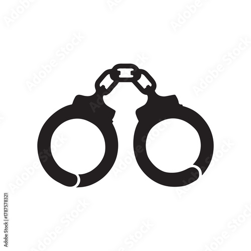 Iconic silhouette of black handcuffs symbolizing arrest justice law enforcement and crime prevention