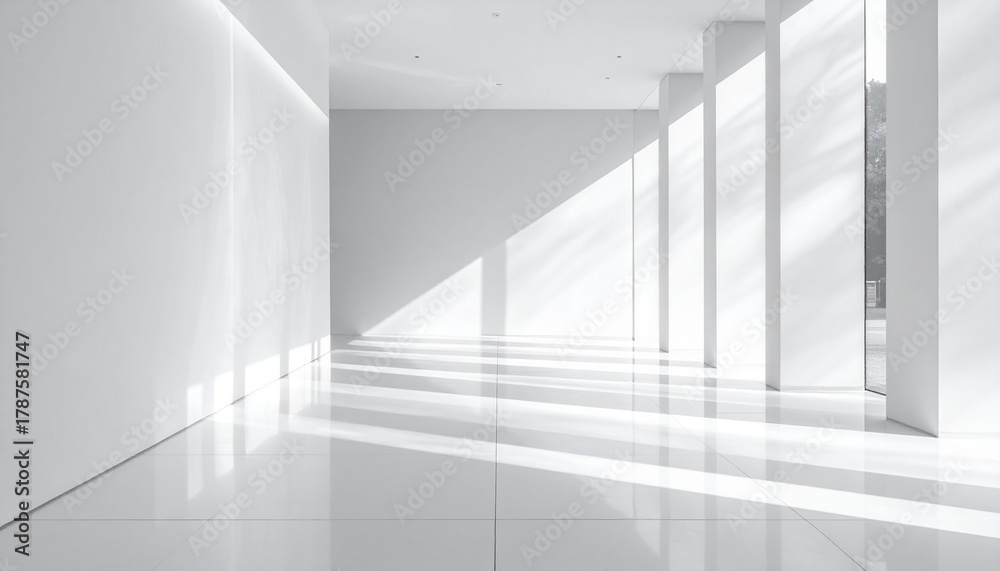 Obraz premium Bright Modern Hallway with Sunlight Streaks.