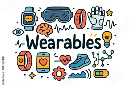 Wearable Technology Doodles. Wearable enhancement. Hand-drawn doodle illustration of wearable enhancement.