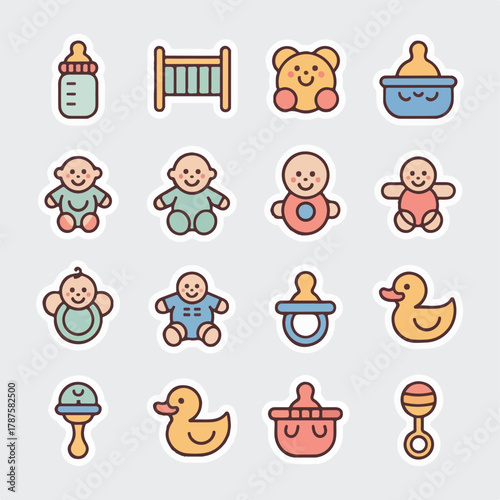  Baby Toys Sticker Icon Set — Matching Vector Pack