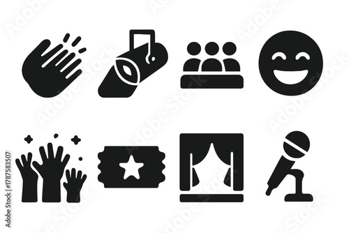 Audience Engagement Icons. Audience Engagement. Filled icon set of Audience Engagement: clapping hands,