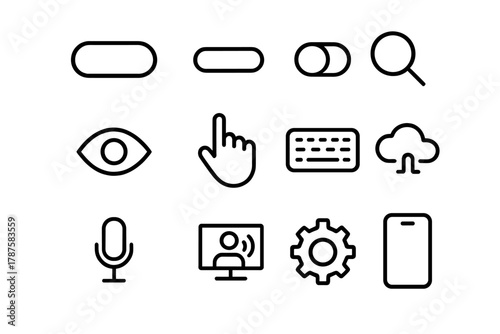 UI Accessibility Icons. UI accessibility elements. Line outline icon set of UI accessibility elements: button,