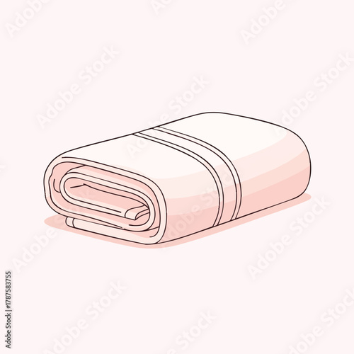 A 2D detailed illustration of a folded or rolled towel, soft fabric texture visible
