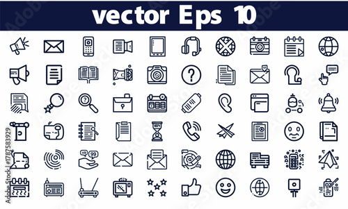 Communication icon set. Vector graphic illustration.vector, icon, profile, education, broadcast, workshop, statistic, cyberspace, graphic, communication, illustration, technology, line, 