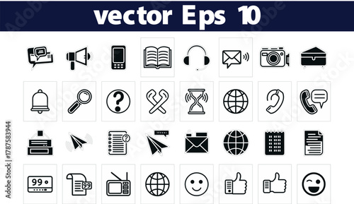 Communication icon set. Vector graphic illustration.vector, icon, profile, education, broadcast, workshop, statistic, cyberspace, graphic, communication, illustration, technology, line, 