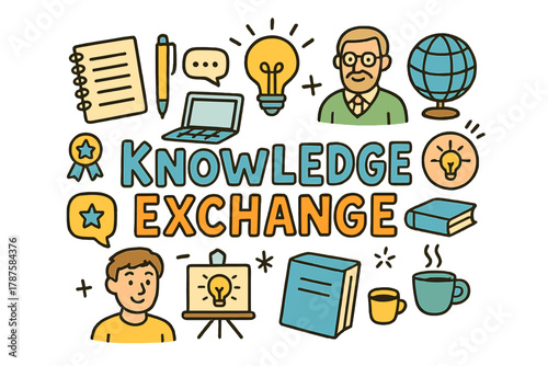 Doodle Knowledge Exchange. Knowledge exchange. Hand-drawn doodle illustration of knowledge exchange. Notebook,