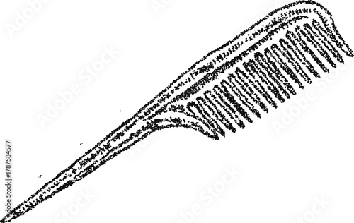 Stipple vector rat tail comb barber tool, vintage hair styling and grooming accessory with fine tooth and long handle