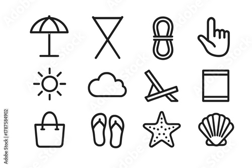 Portable Sunshade Icons. Portable sunshade. Line outline icon set of portable sunshade: parasol, foldable