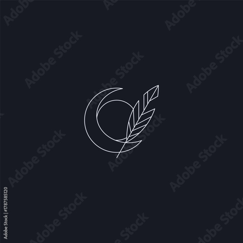 Moon and Feather line art logo symbolizing peace, dreams, and balance.