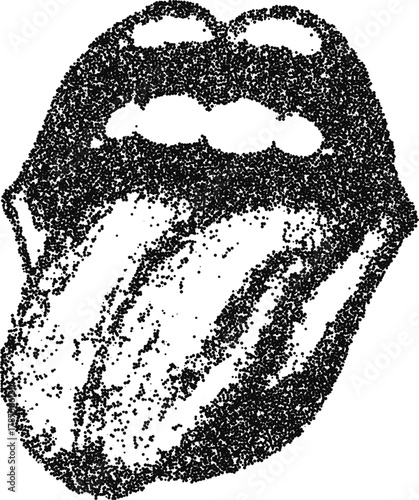 Stipple vector mouth with tongue out, vintage lips illustration for rock, punk and tattoo design