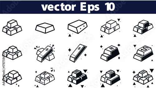 Gold icon set. Vector graphic illustration. Suitable for website design, logo, app, template, and ui.gold, vector, banking, silhouette, economic, financial, signs, success, treasure, wealth, finance, 