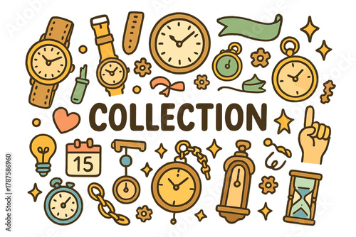 Doodle Watch Collection. Collectible watches. Hand-drawn doodle illustration of collectible watches. Watches,