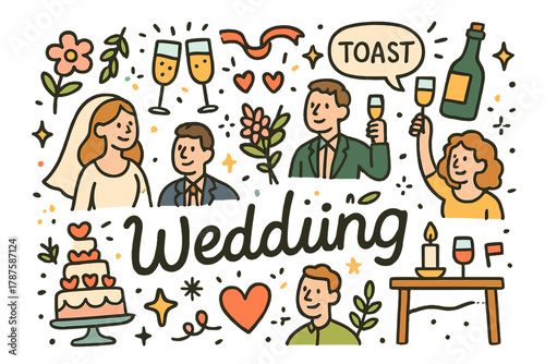 Joyful Wedding Celebration. Wedding celebration. Hand-drawn doodle illustration of a wedding celebration.