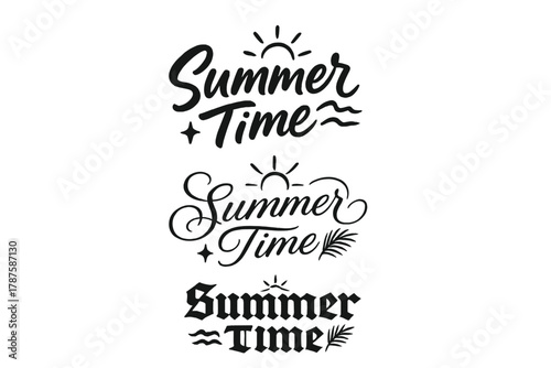 Summer Calligraphy Trio. Summer Time. Create a calligraphy lettering illustration of the phrase: Summer Time.