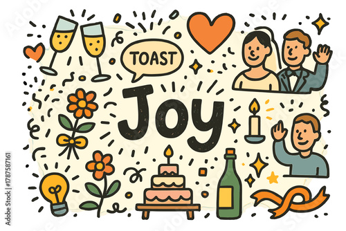 Joyful Wedding Celebration. Joyful moment. Hand-drawn doodle illustration of a joyful moment. Clinking