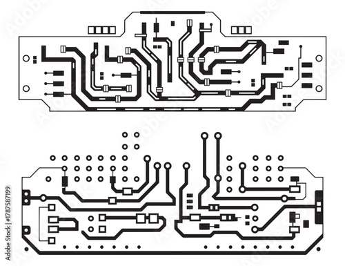 Electronic circuit board layout vector – detailed PCB design pattern illustration