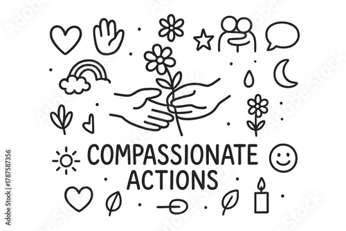 Compassionate Actions Doodle. Compassionate Actions. Hand-drawn doodle illustration of Compassionate Actions.